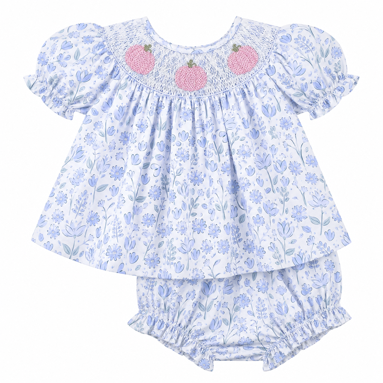 Blue Floral Smocked Pink Pumpkin Swing Set