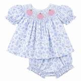 Blue Floral Smocked Pink Pumpkin Swing Set