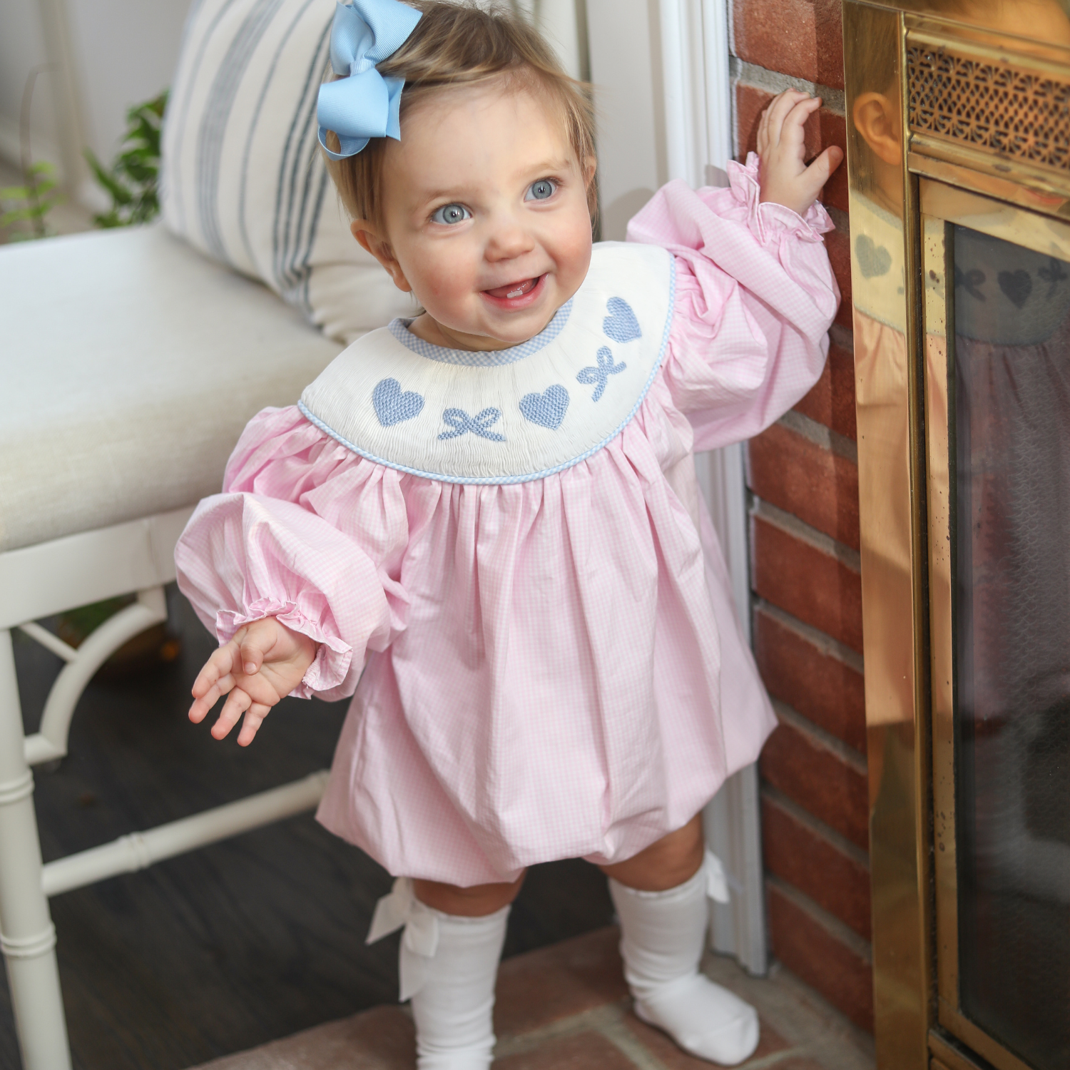 Smocked Pink Heart and Bow Bubble