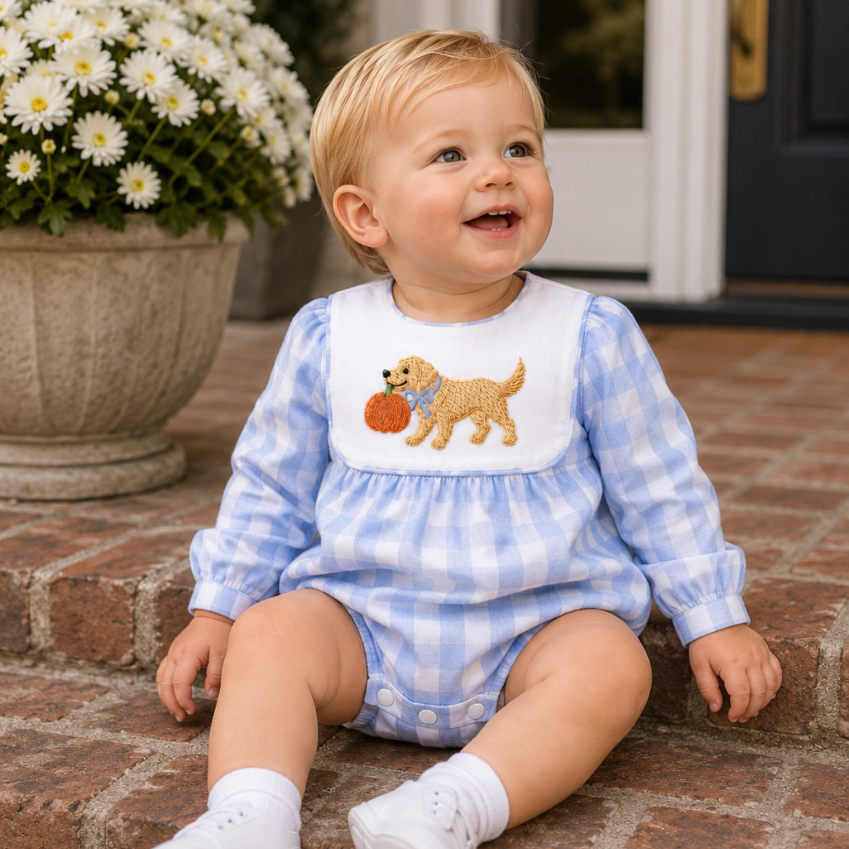 Unisex Puppy & Pumpkin Gingham Bubble