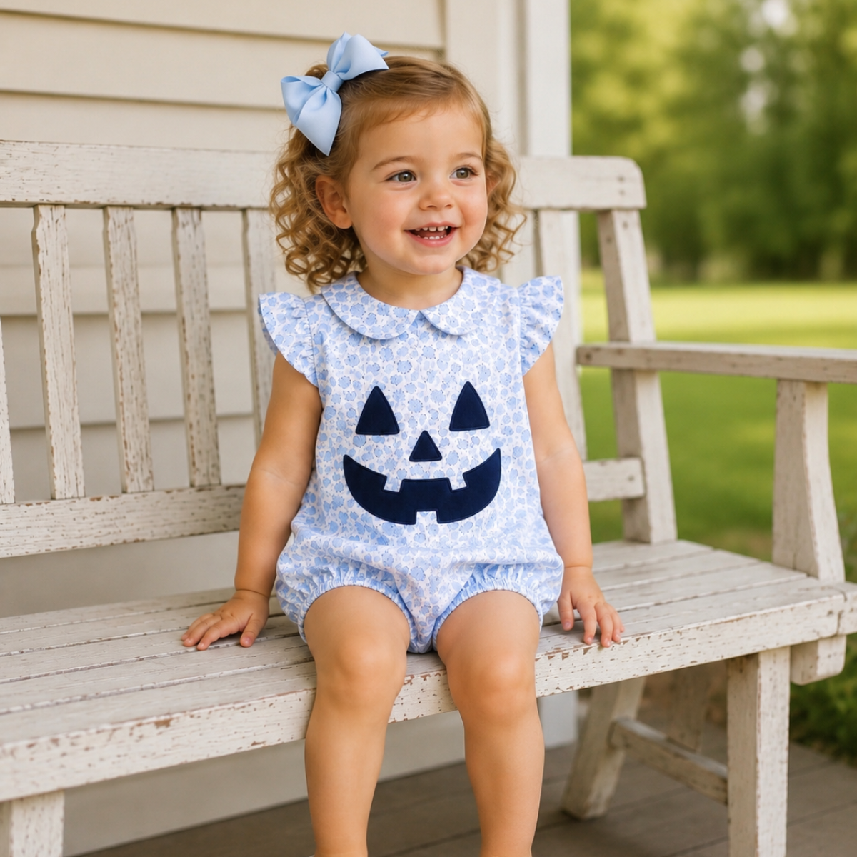 Girls Blue Floral Jack O' Lantern Bubble