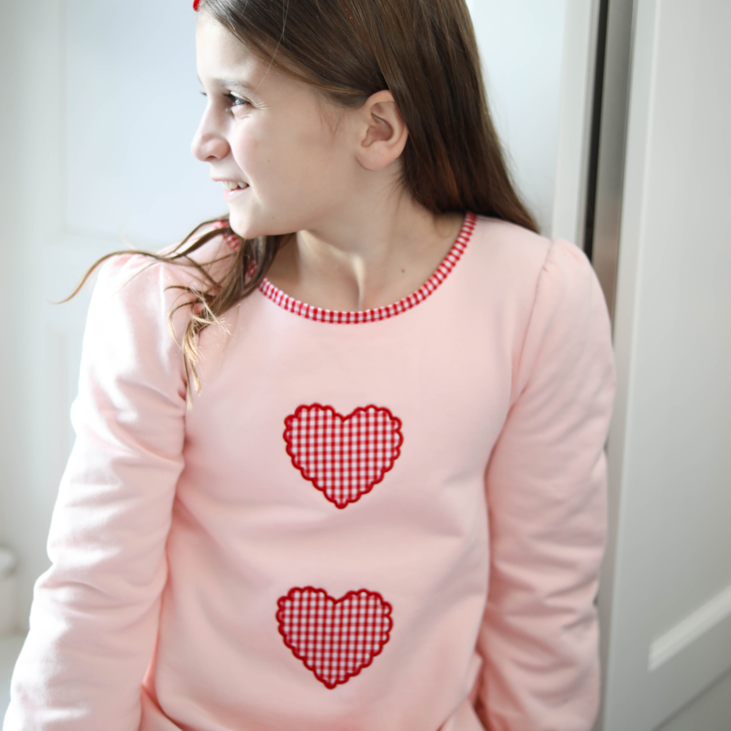 Pink Gingham Heart Sweatshirt Dress