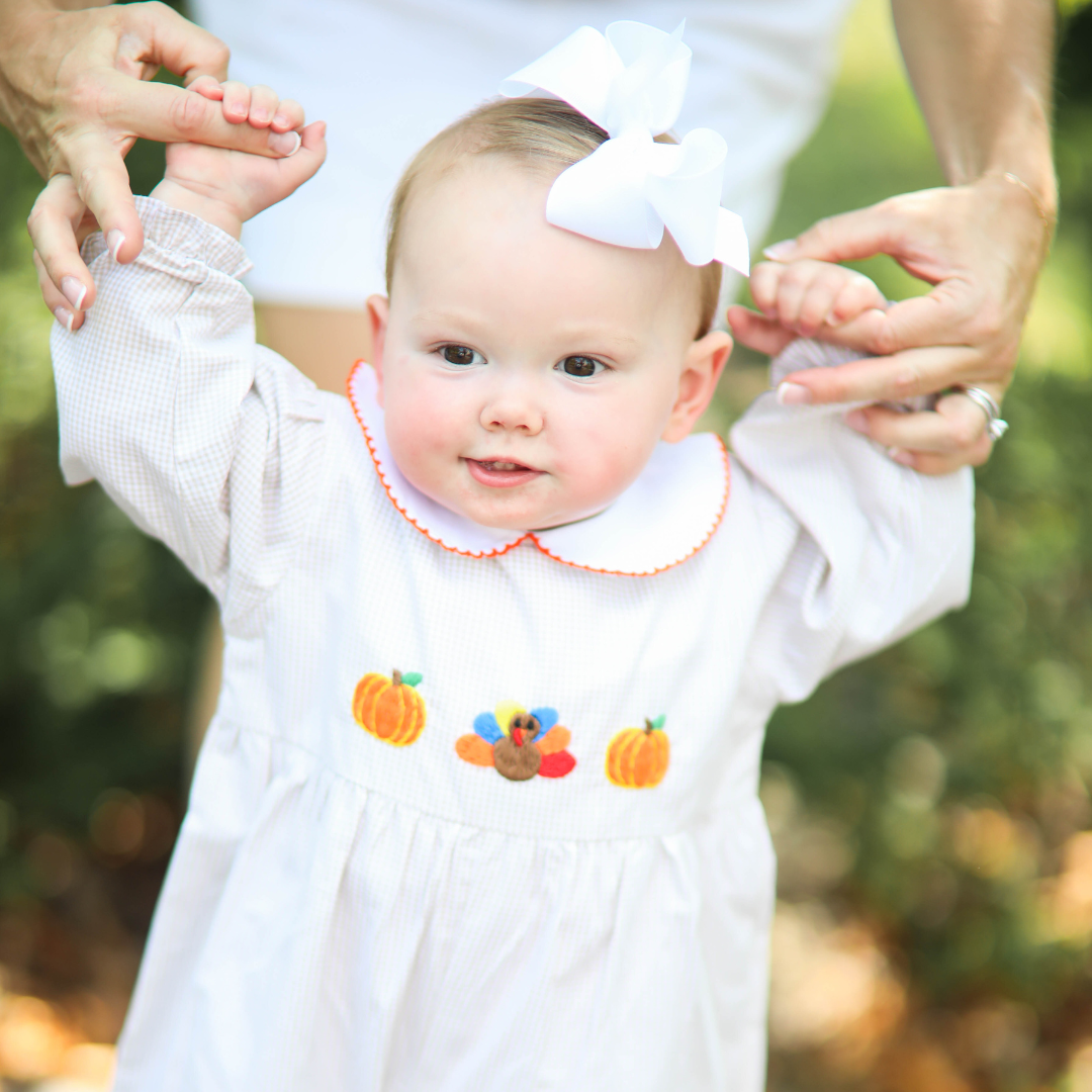 Girls Thanksgiving Khaki Gingham Romper