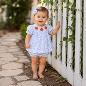 Blue Floral Smocked Orange Pumpkin Swing Set