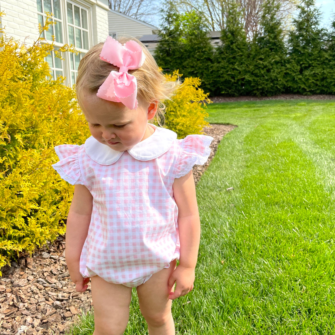 Girls Pink Gingham Ruffle Bubble