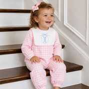 Girls Pink Gingham Bib Romper