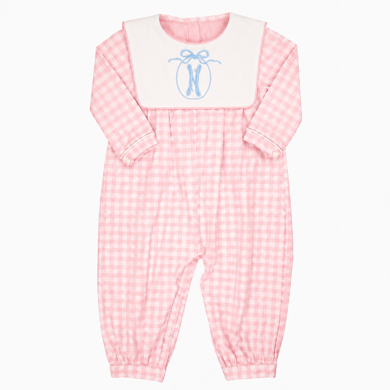 Girls Pink Gingham Bib Romper
