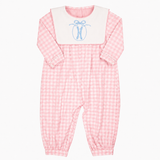 Girls Pink Gingham Bib Romper