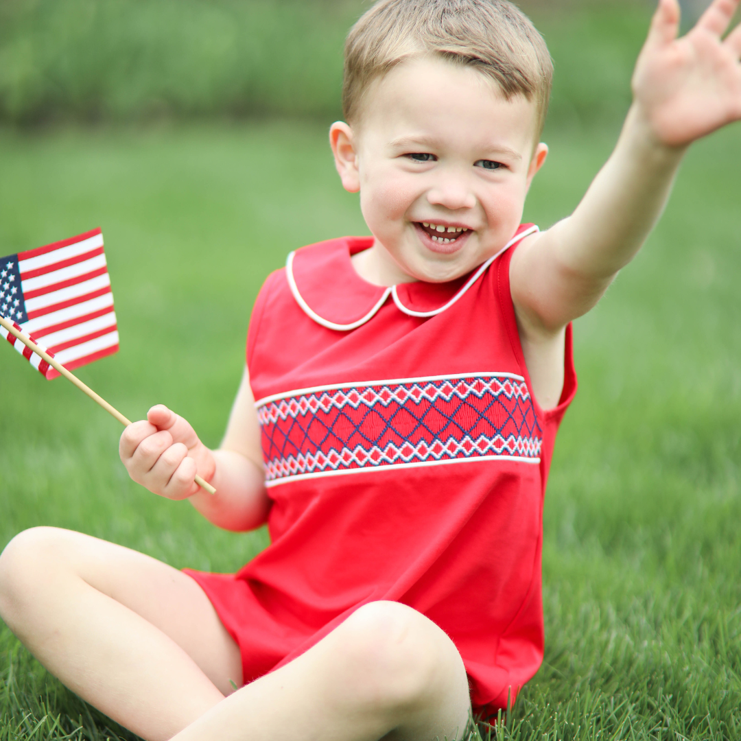Red & Navy Smocked Bubble
