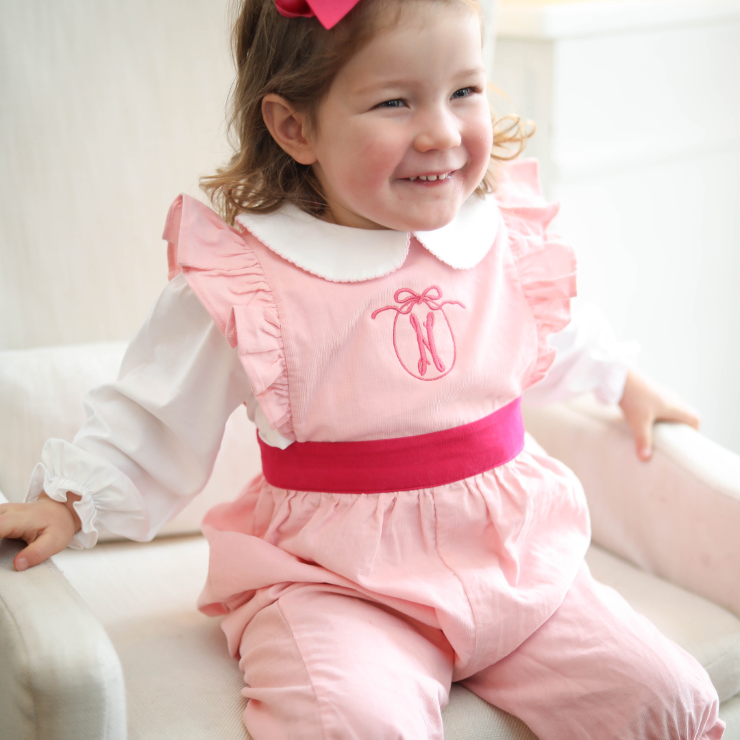 Pink Corduroy Ruffled Romper
