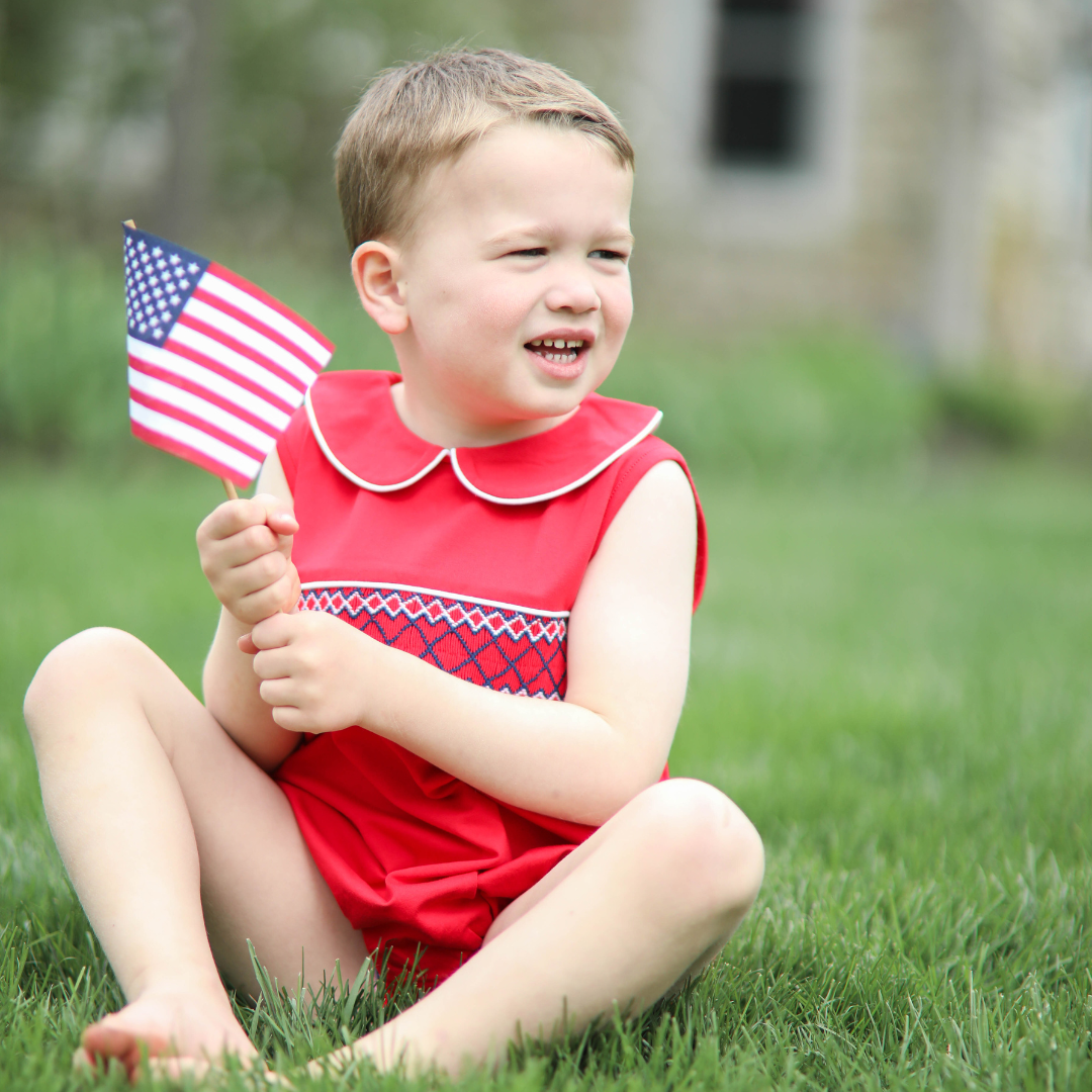 Red & Navy Smocked Bubble