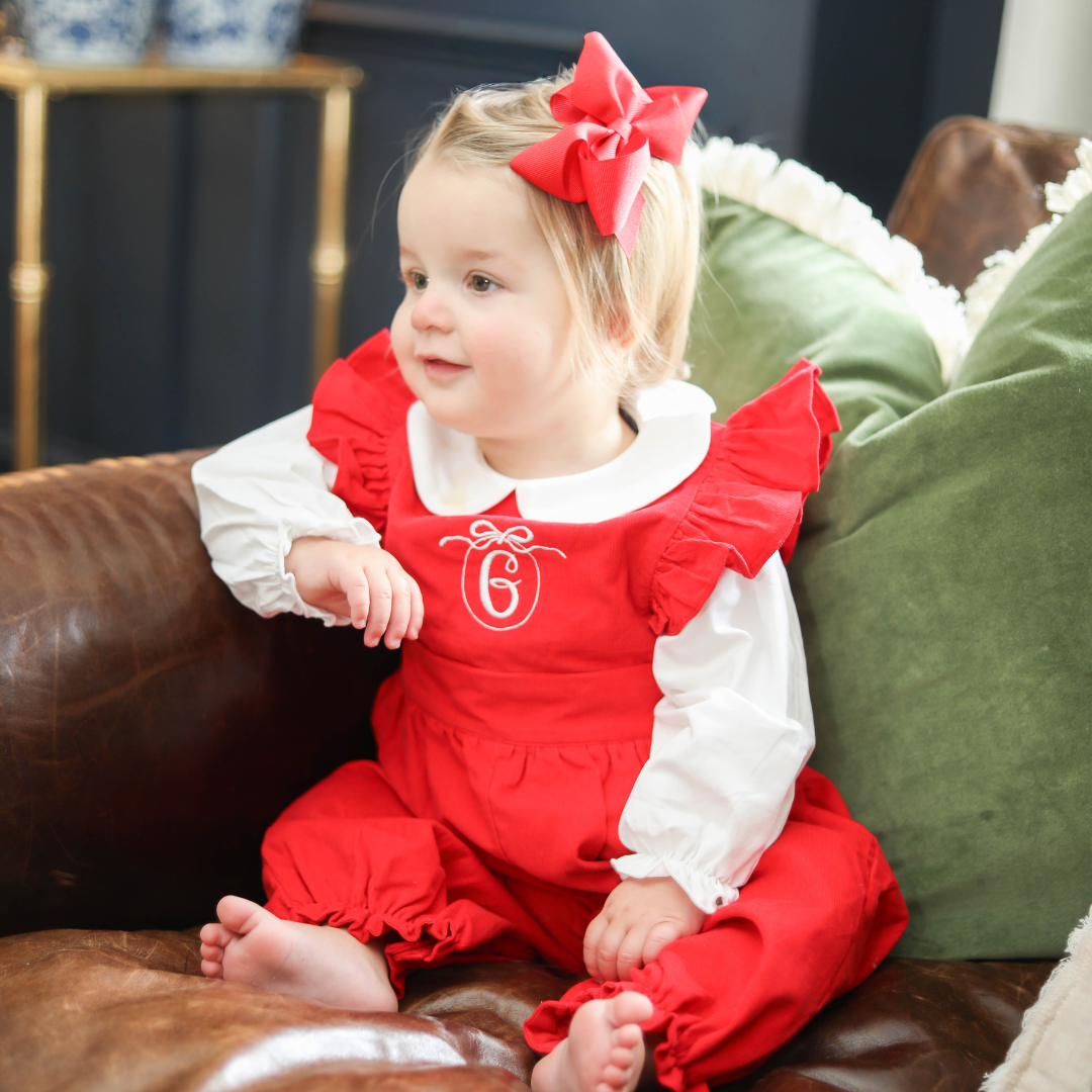 Valentine's Day Red Corduroy Ruffle Romper