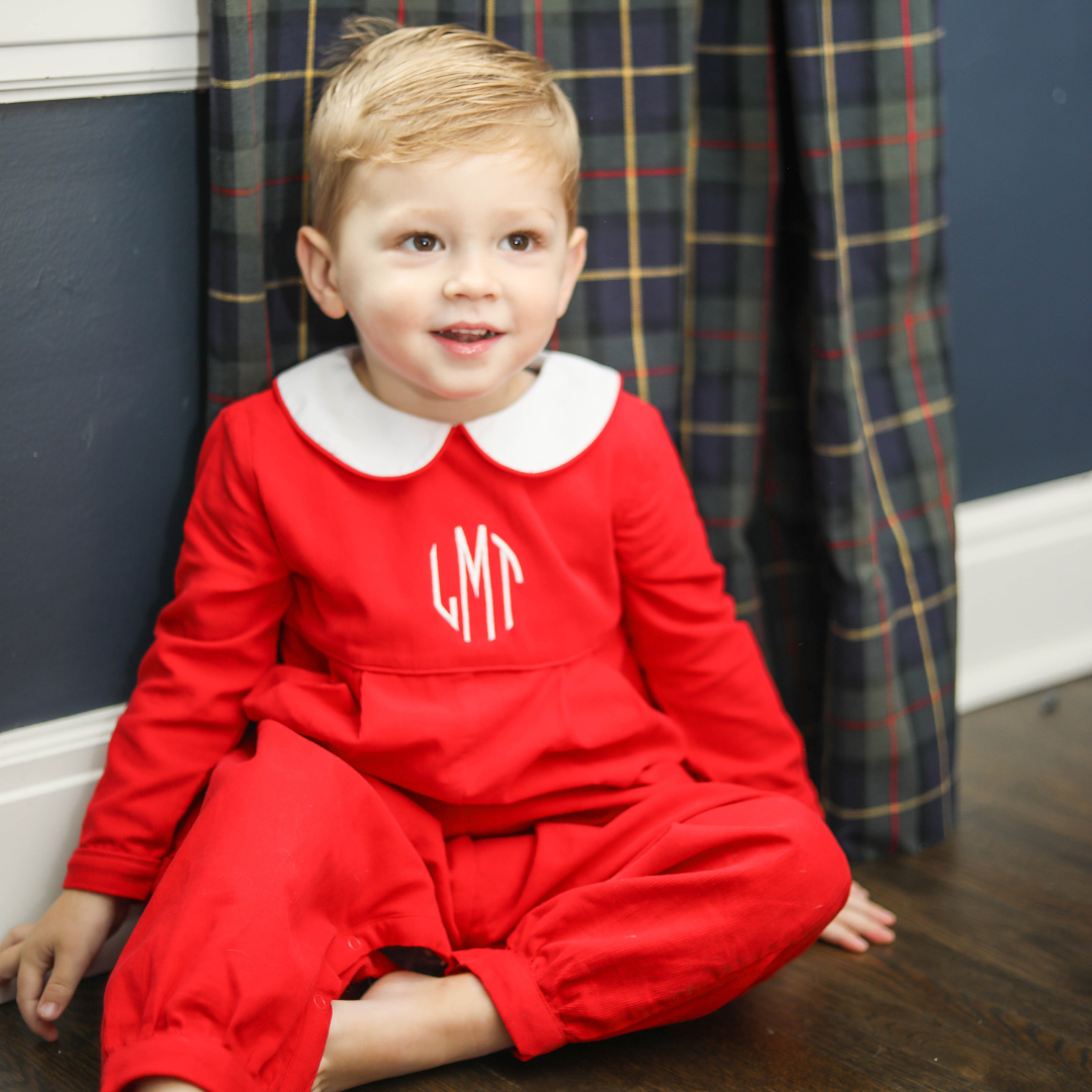 Valentine's Day Red Corduroy Unisex Romper