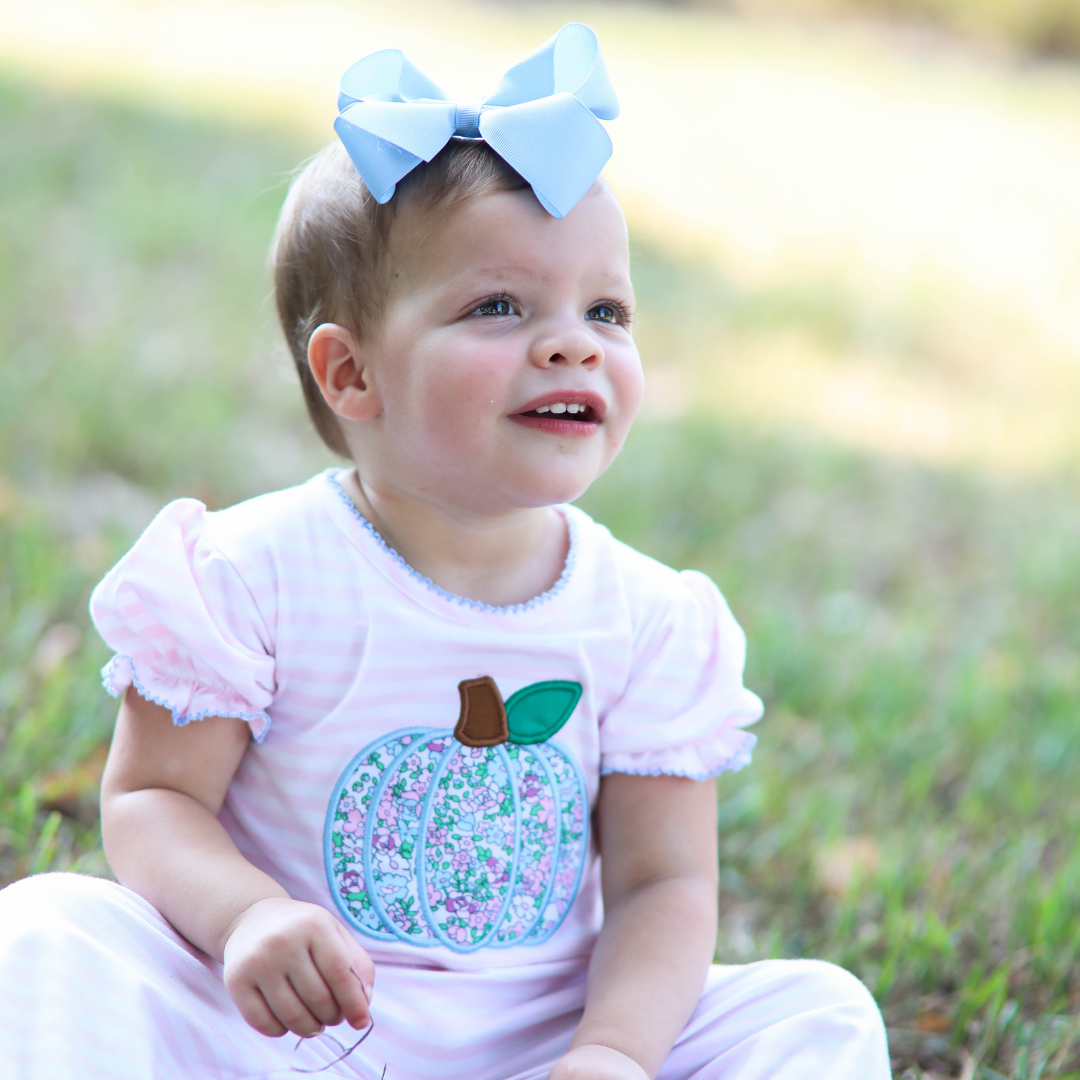 Pink Stripe Floral Pumpkin Romper