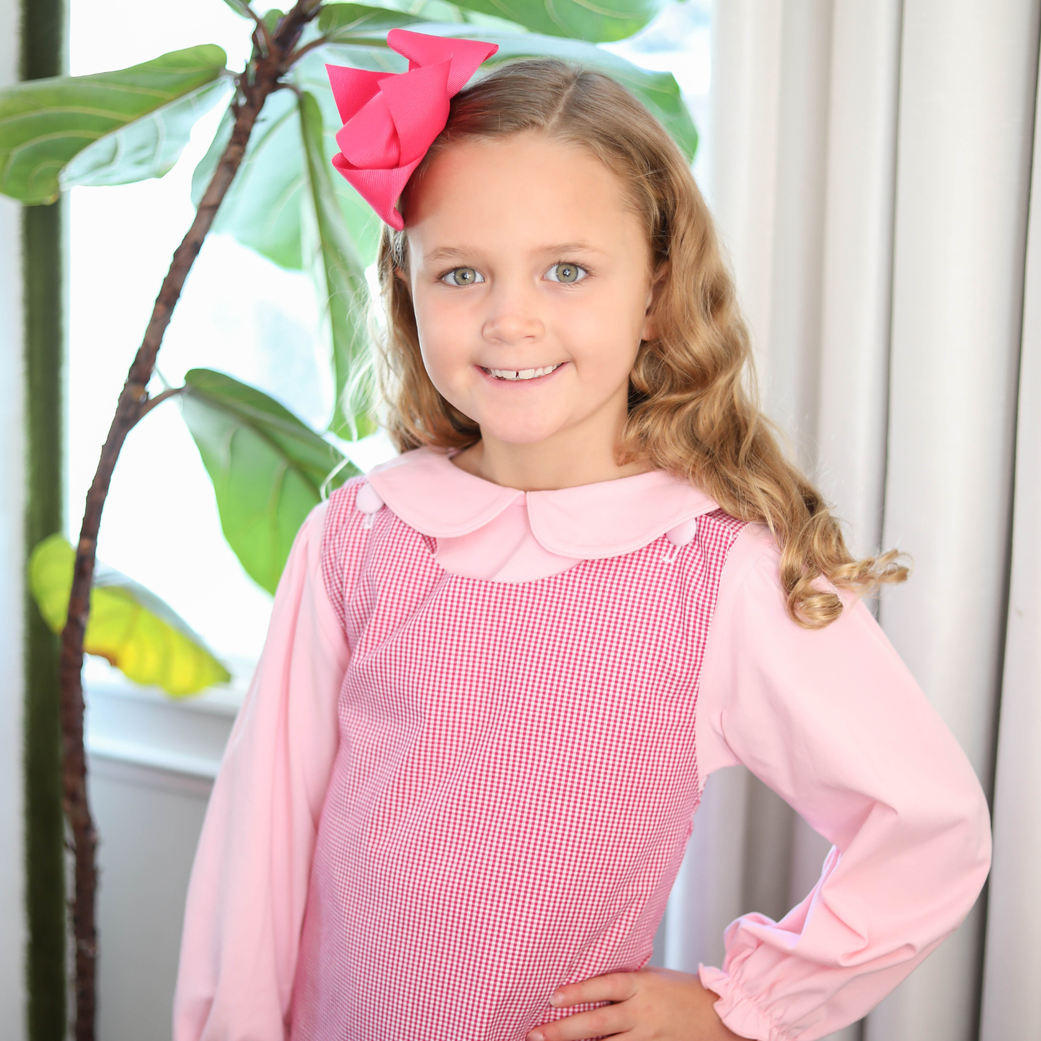 Hot Pink Gingham Jumper Dress