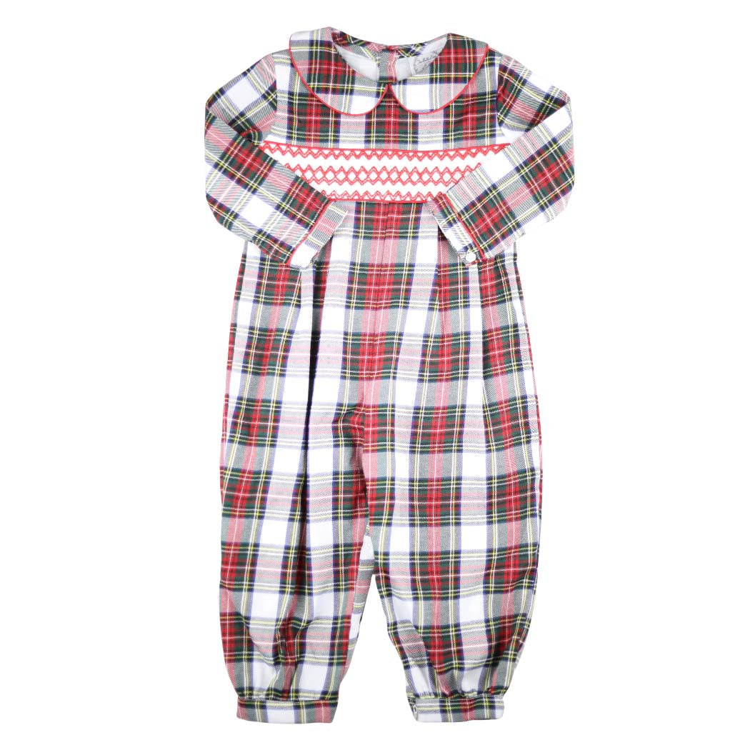 Boys Smocked Christmas Tartan Romper
