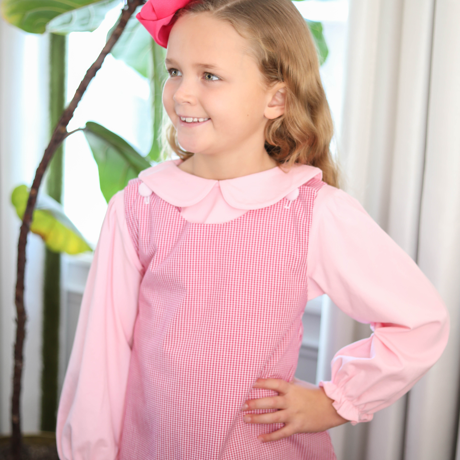 Hot Pink Gingham Jumper Dress