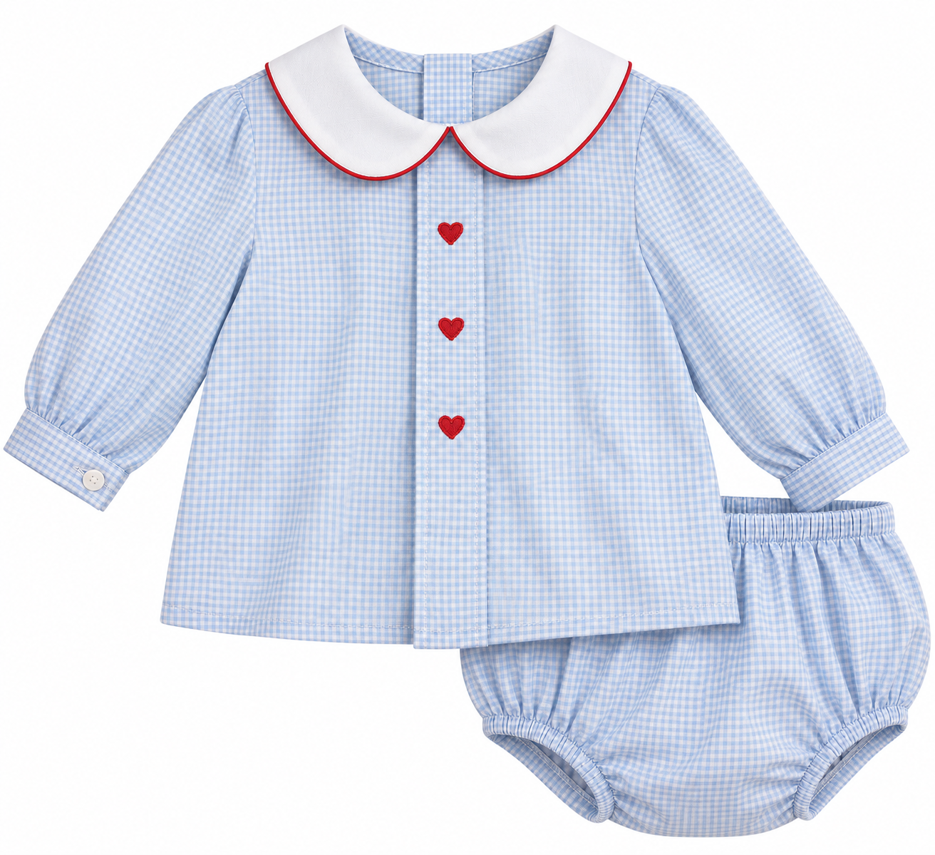 Blue Gingham Collared Swing Set with Hearts