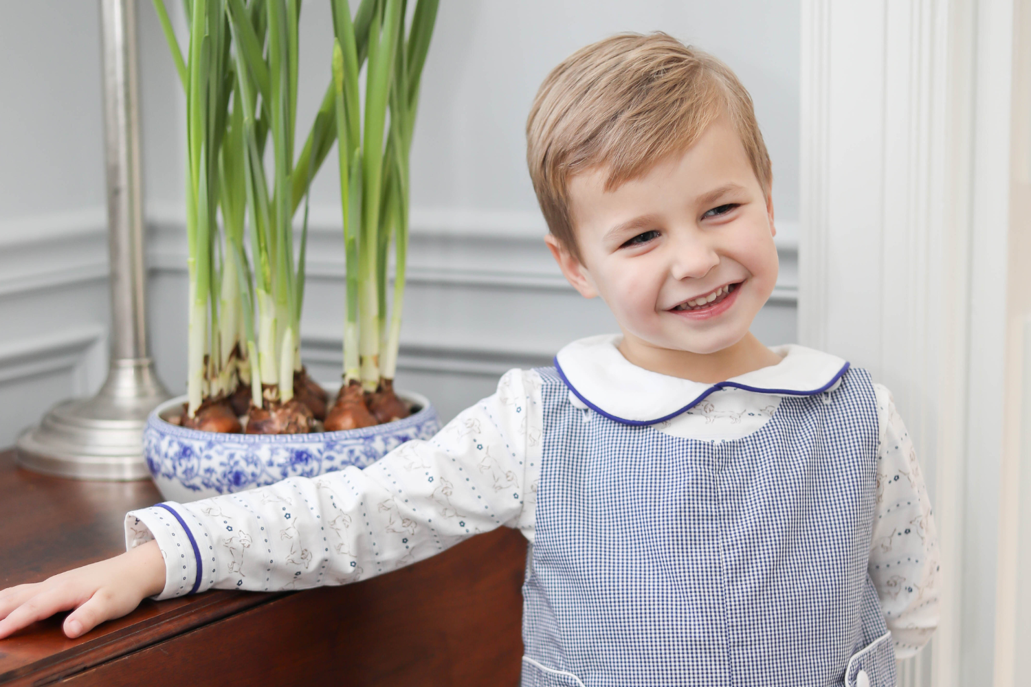 Navy Gingham Shortall