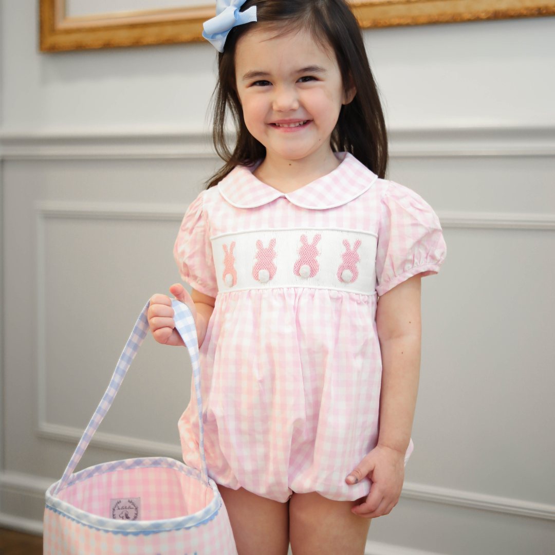 Pink Gingham Smocked Easter Bunny Bubble
