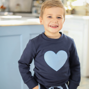 Navy Gingham Heart Sweat Set