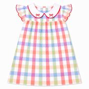 Schoolhouse Plaid Dress with Bow Embroidery