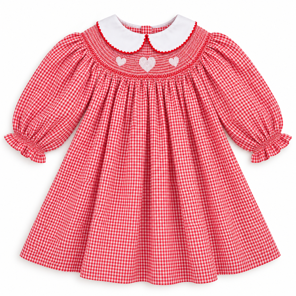 Red Gingham Heart Smocked Dress