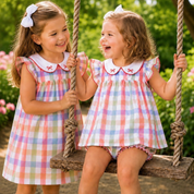 Schoolhouse Plaid Dress with Bow Embroidery