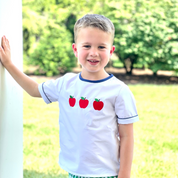 Green Gingham Boys Shorts Set with Apple Embroidery