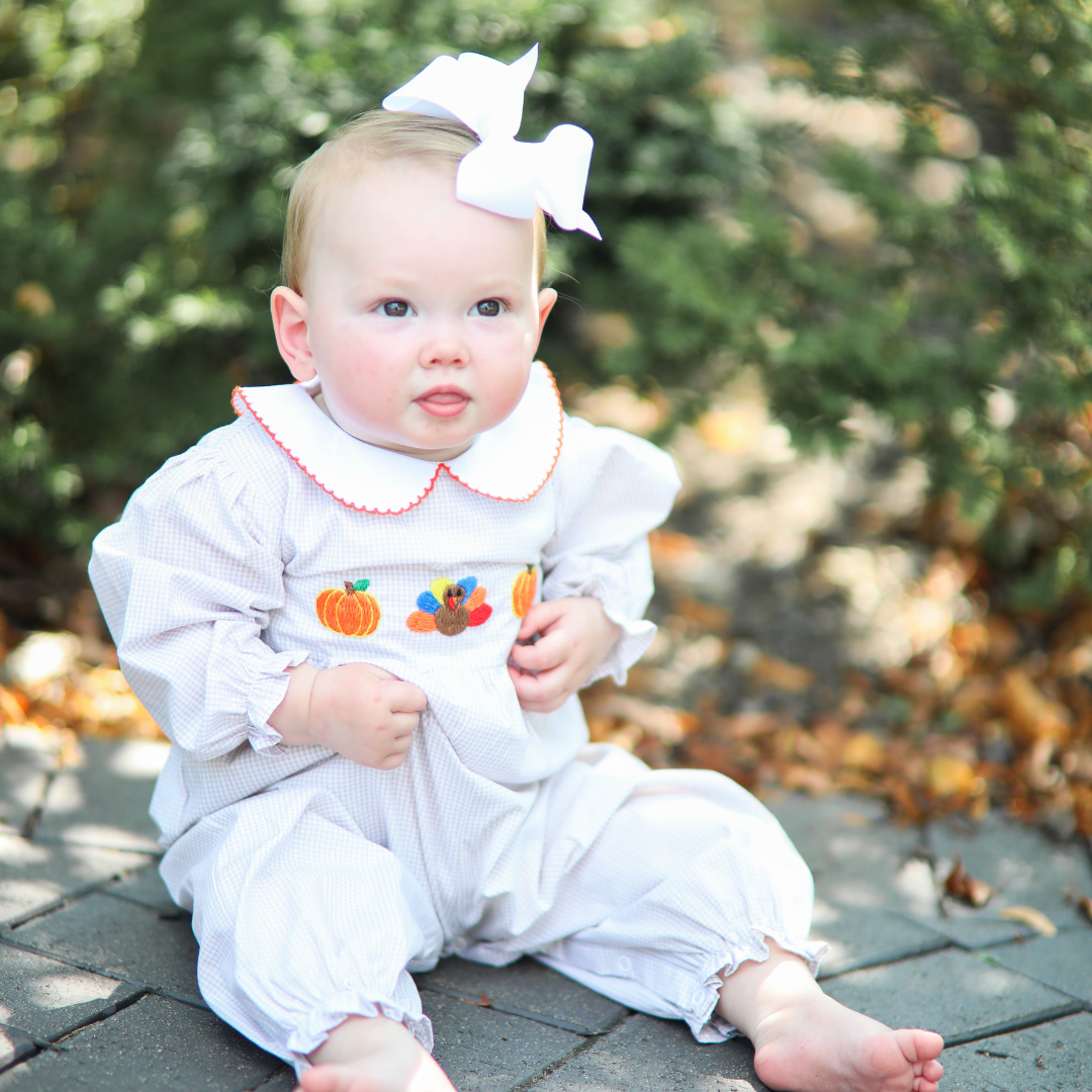 Girls Thanksgiving Khaki Gingham Romper