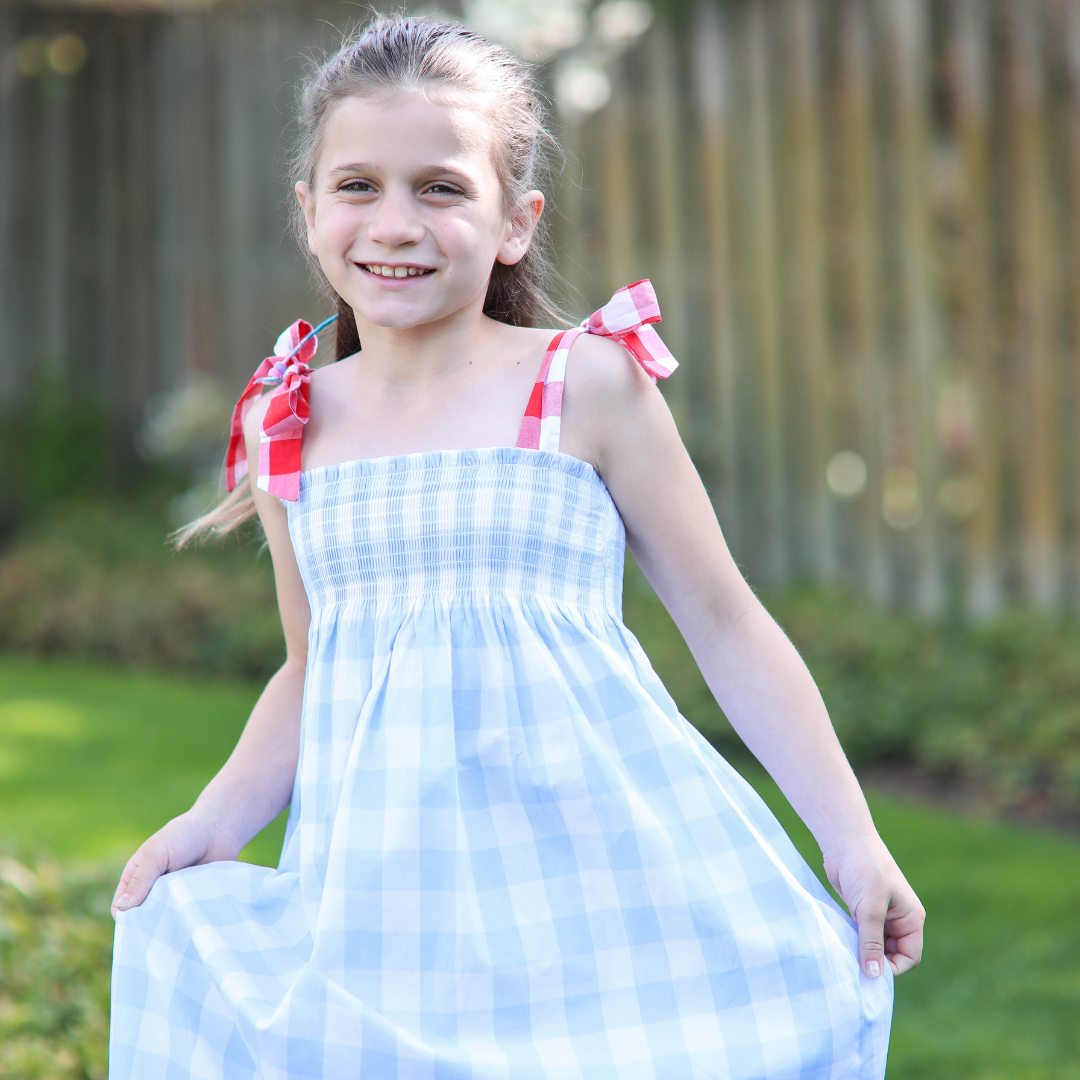 Kelly Smocked Gingham Tie Strap Dress (Girl)