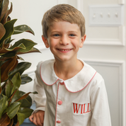 Boys White Loungewear with Gingham Trim