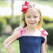 Girls Navy Smocked Dress with Gingham Tie Straps