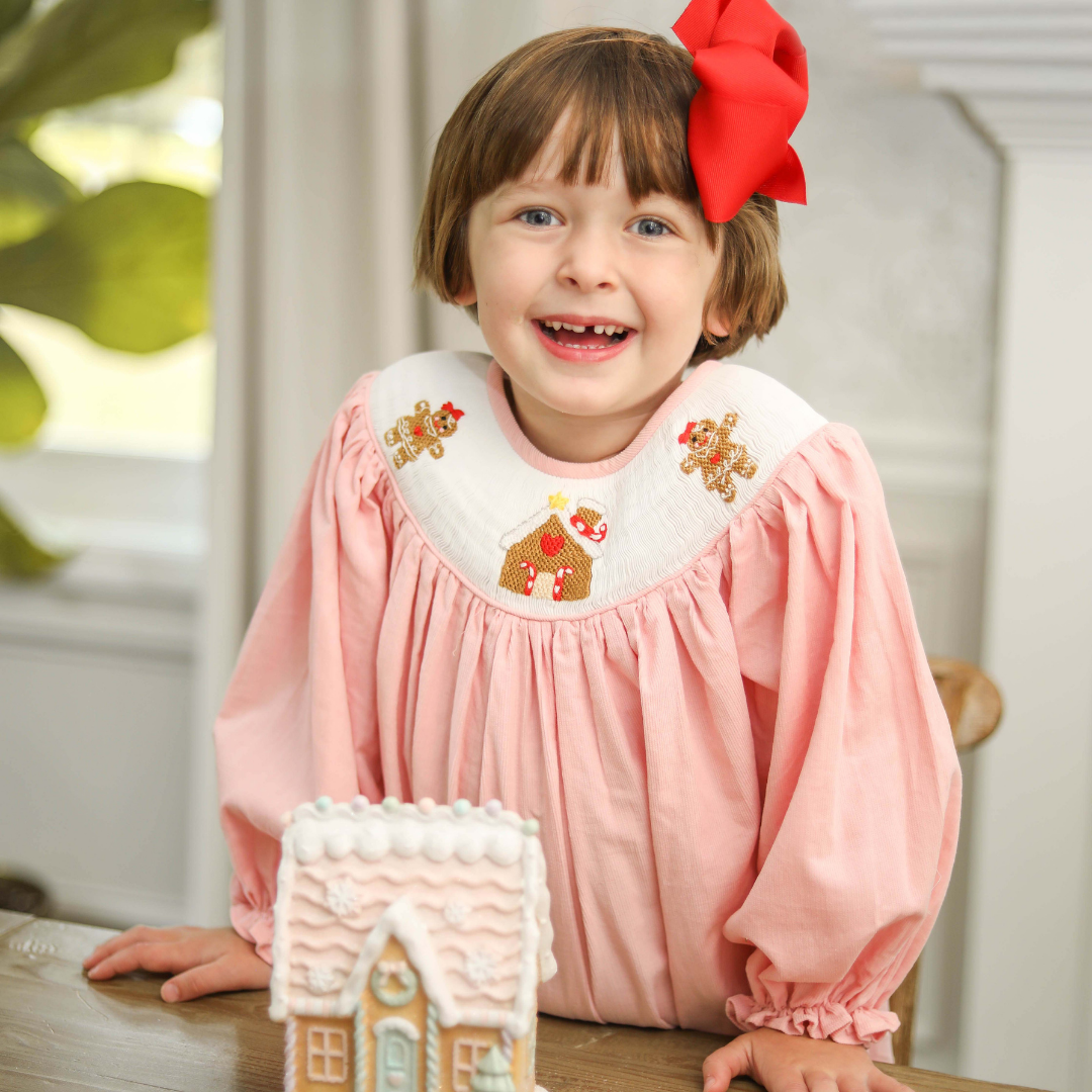 Smocked Gingerbread House Dress