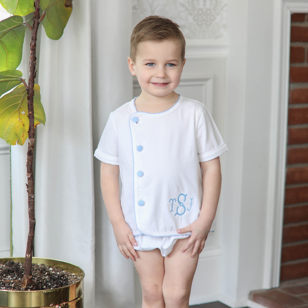 White Baby Blue Picot Baby Set