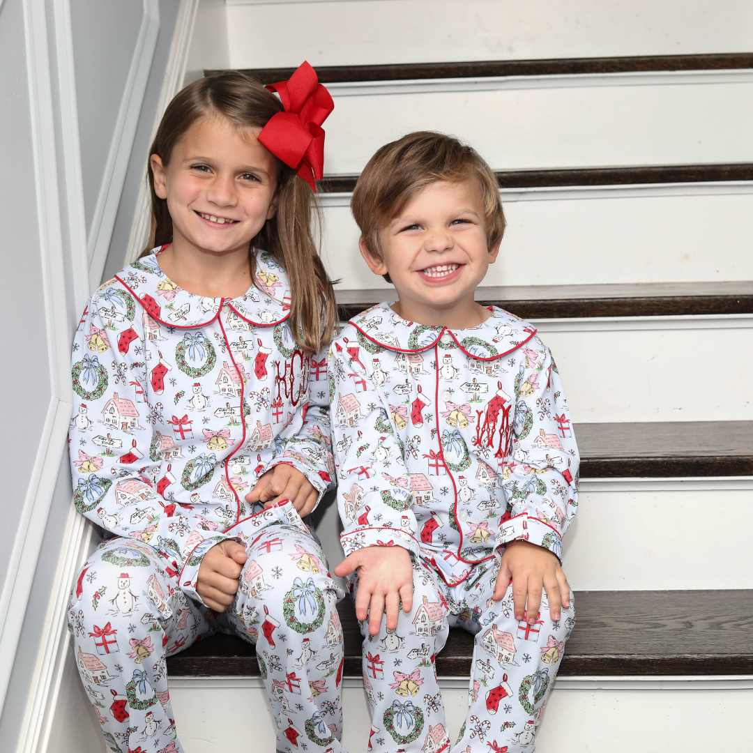 The Bella Bean Childrens Two Piece Loungewear in Christmas Village