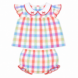Schoolhouse Plaid Swing Set with Bow Embroidery