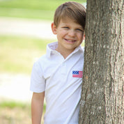 Boys White Patriotic Flag Polo