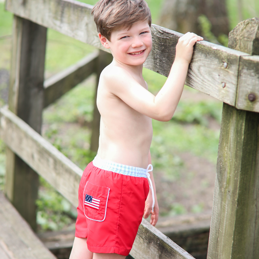 Boys Patriotic Flag Swim Trunks