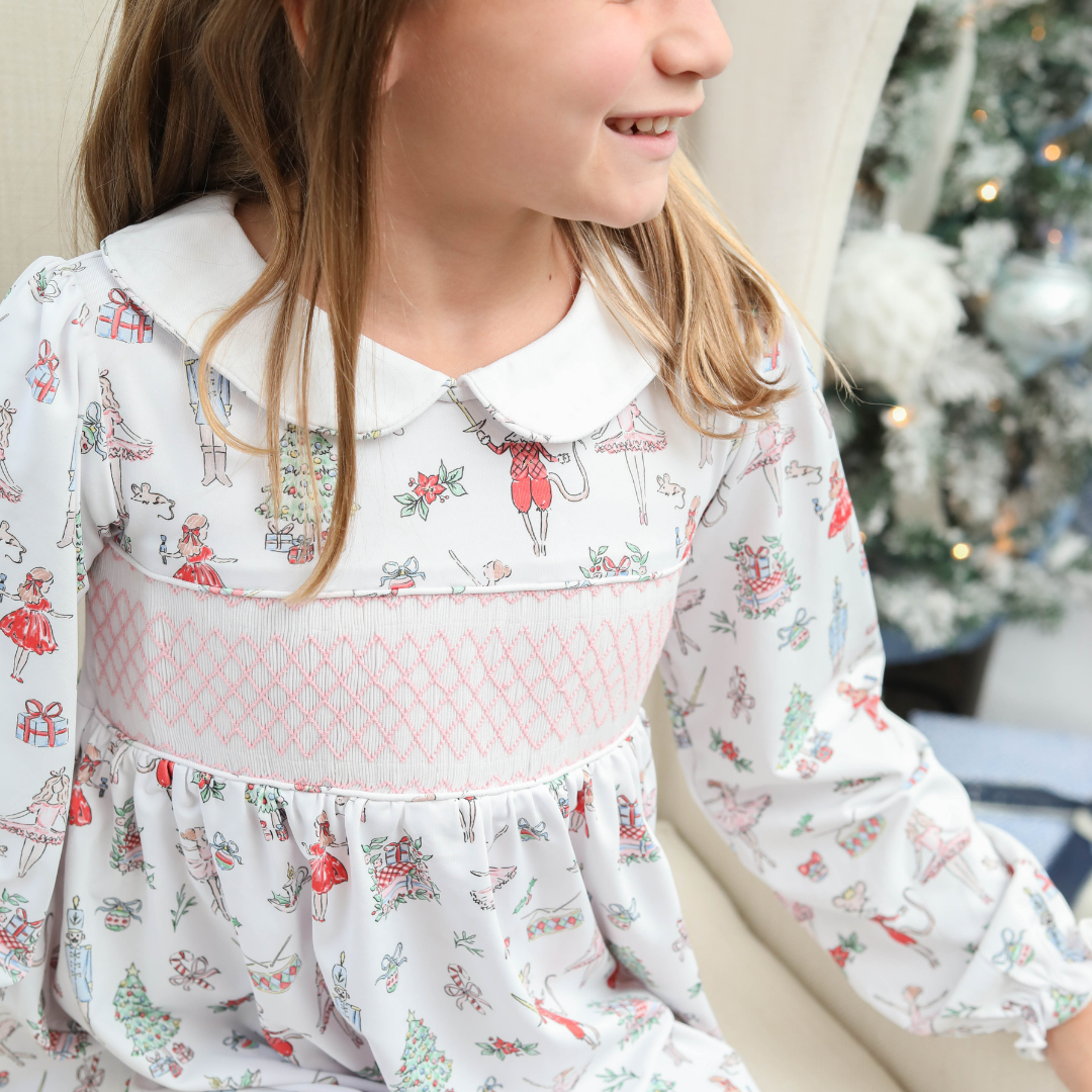 The Bella Bean Girls Holiday Dress in Nutcracker Print