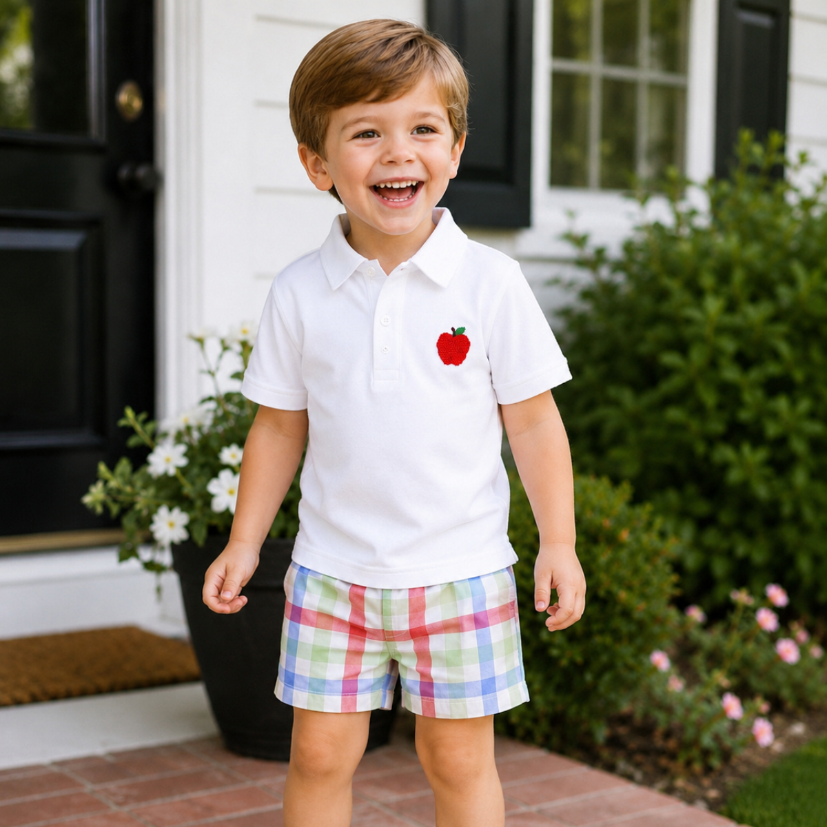 Back to School White Apple Polo
