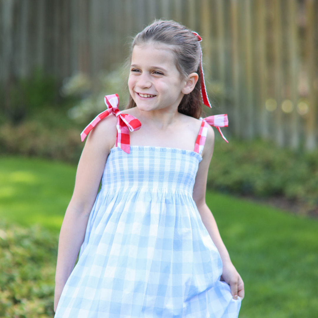 Kelly Smocked Gingham Tie Strap Dress (Girl)
