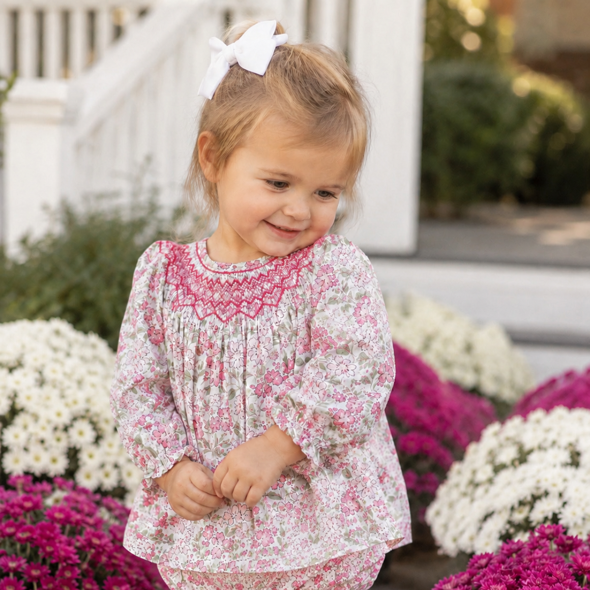 Pink Floral Smocked Swing Set