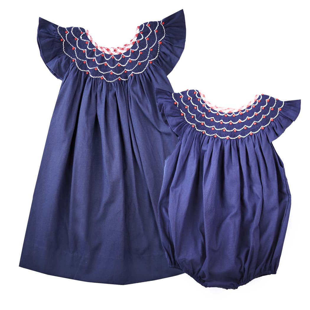 Navy Smocked Patriotic Bubble