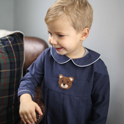 Navy Oxford Bear Romper
