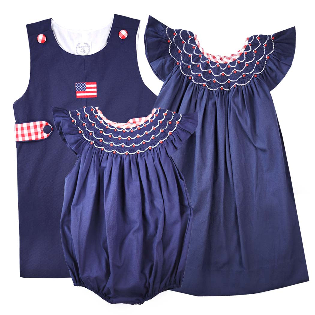 Navy Smocked Patriotic Bubble