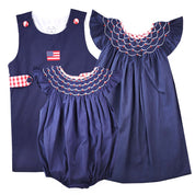 Navy Smocked Patriotic Bubble