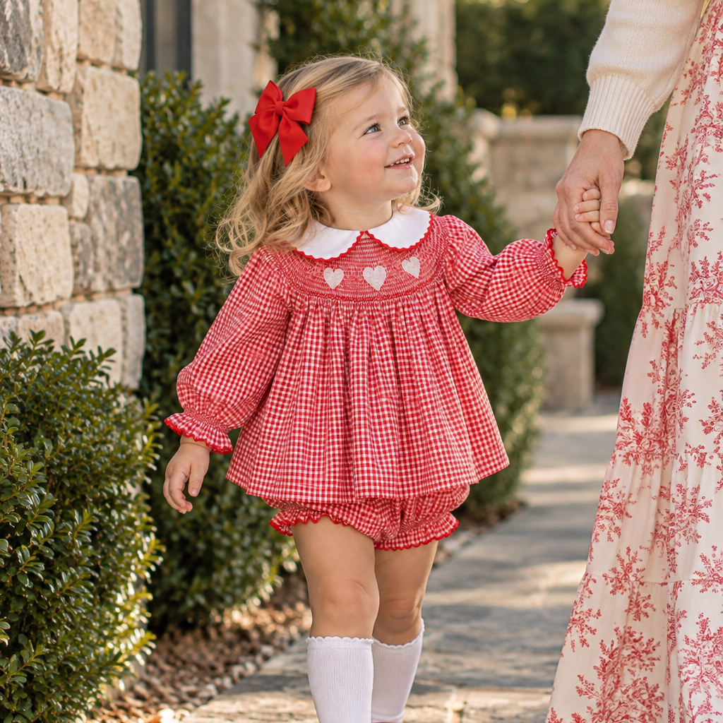 Red Gingham Heart Smocked Swing Set