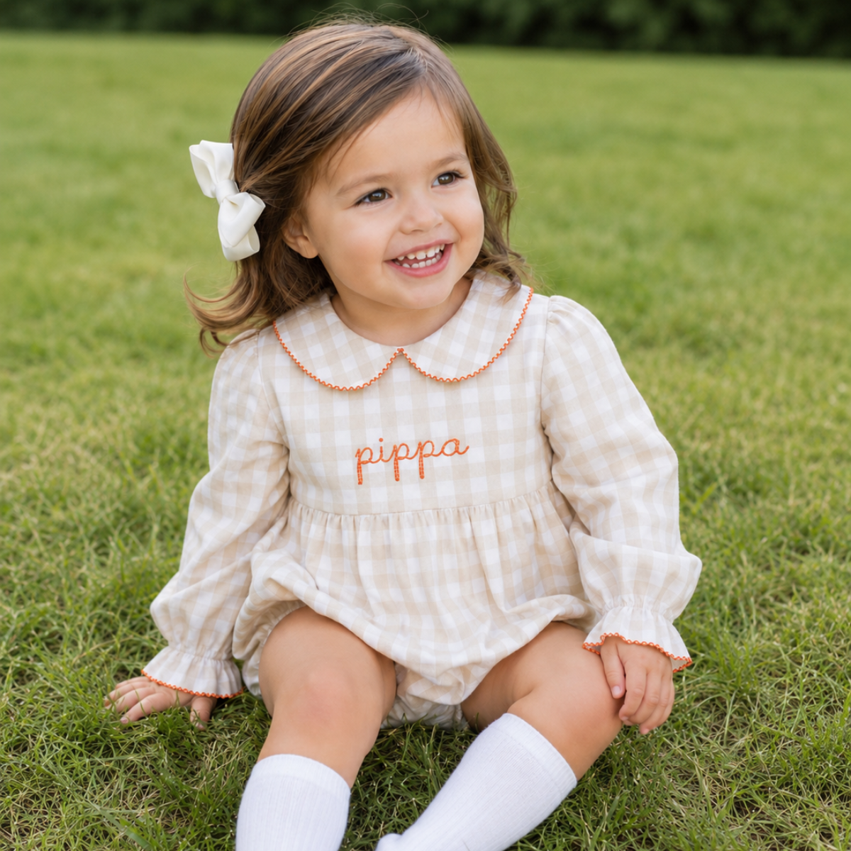 Girls Autumn Khaki Gingham Bubble