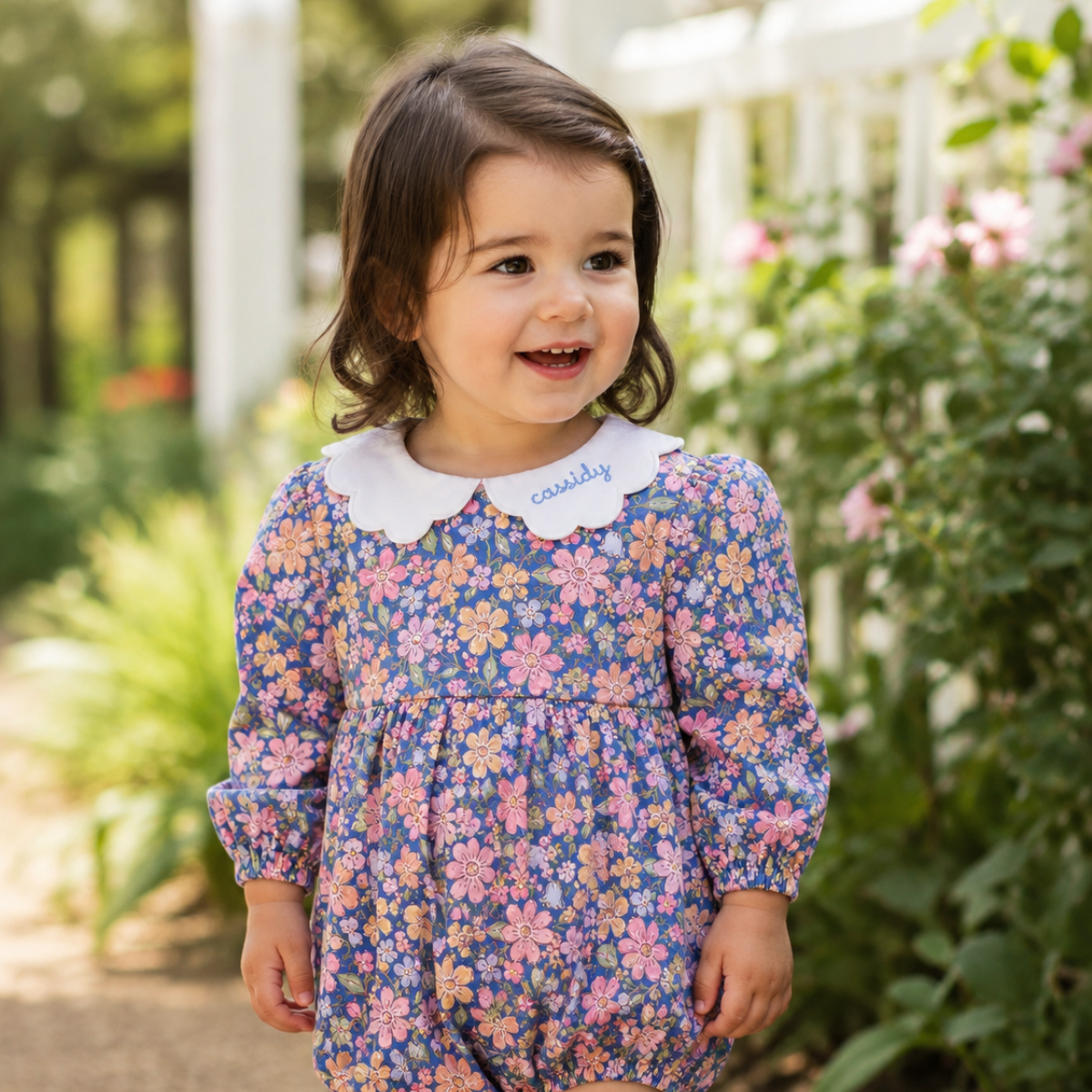 Girls Navy Floral Bubble